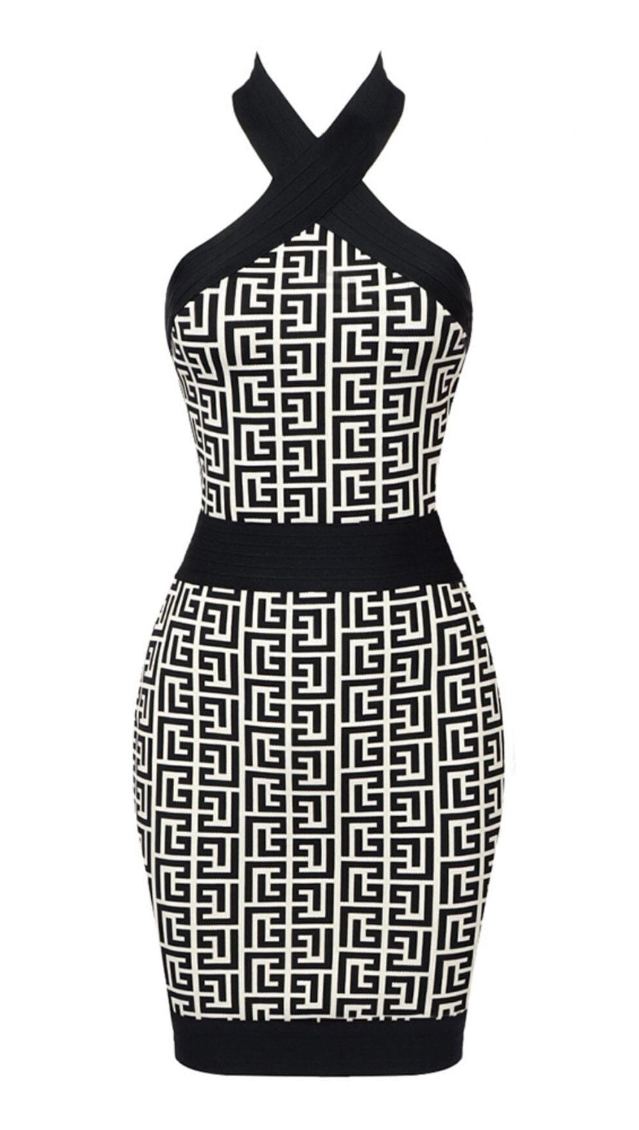 HALTER MONOGRAM MINI DRESS IN MIXED COLOURS