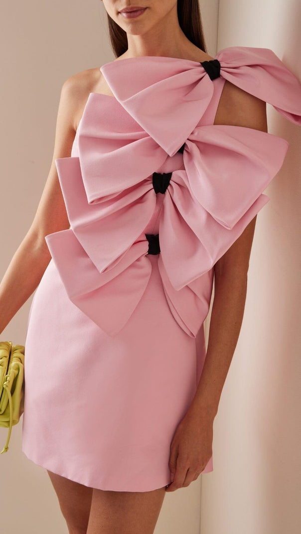 AIIZIE BOW-DETAILED SILK MINI DRESS IN PINK - product image