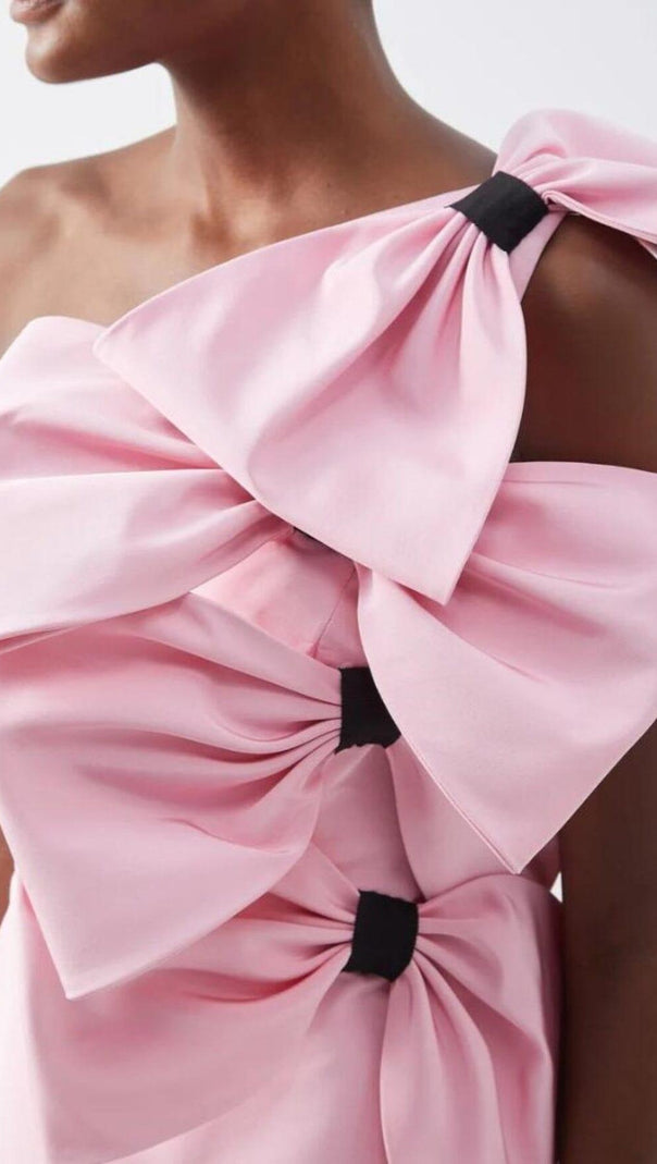 AIIZIE BOW-DETAILED SILK MINI DRESS IN PINK - product image