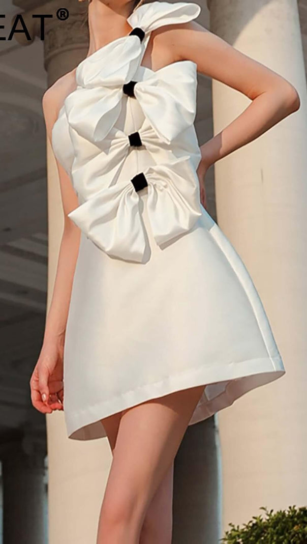 AIIZIE BOWS-EMBELLISHED SLEEVELESS MIDI DRESS IN WHITE - product image