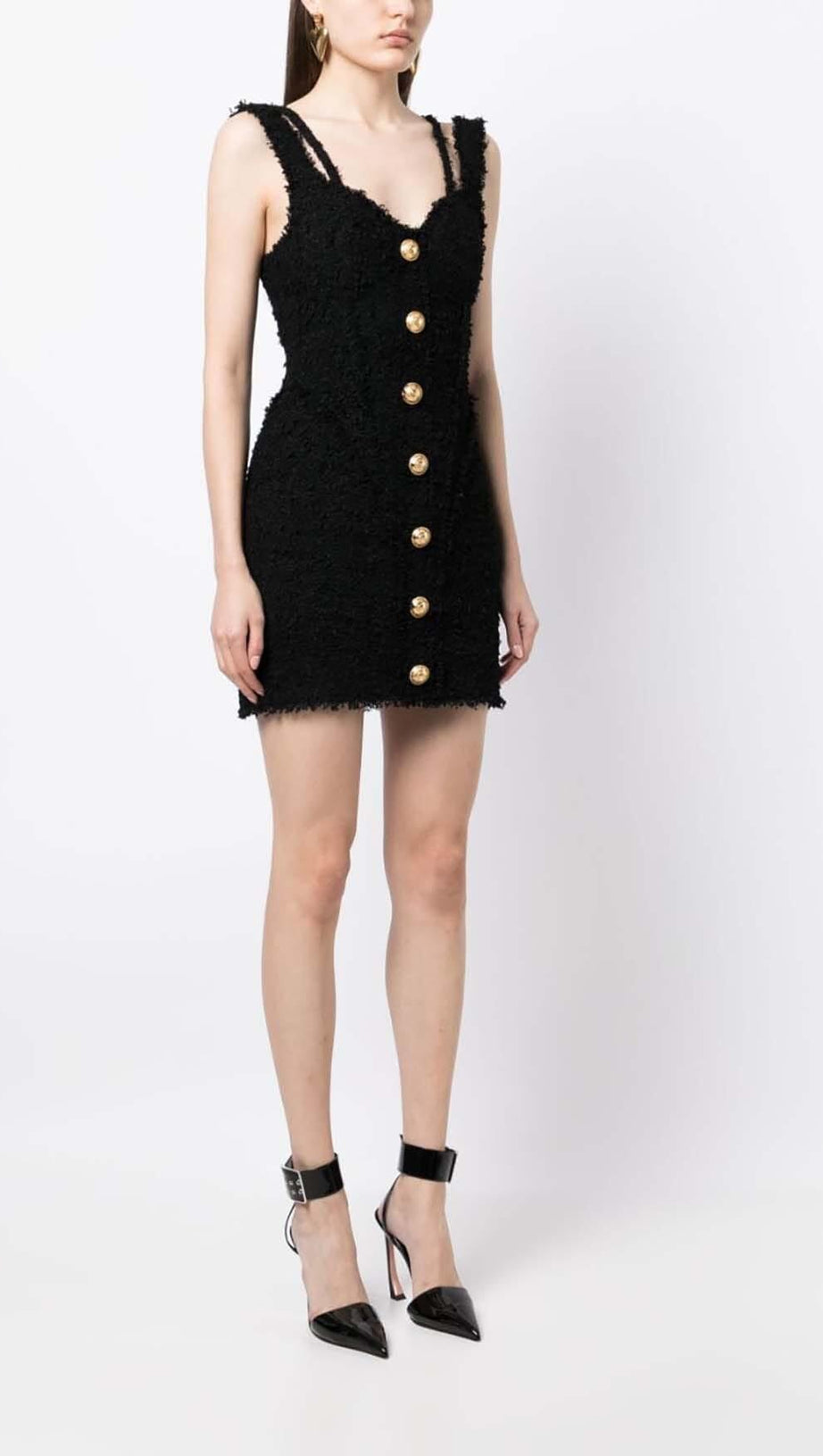 BUTTONED STRAP MINI DRESS IN BLACK