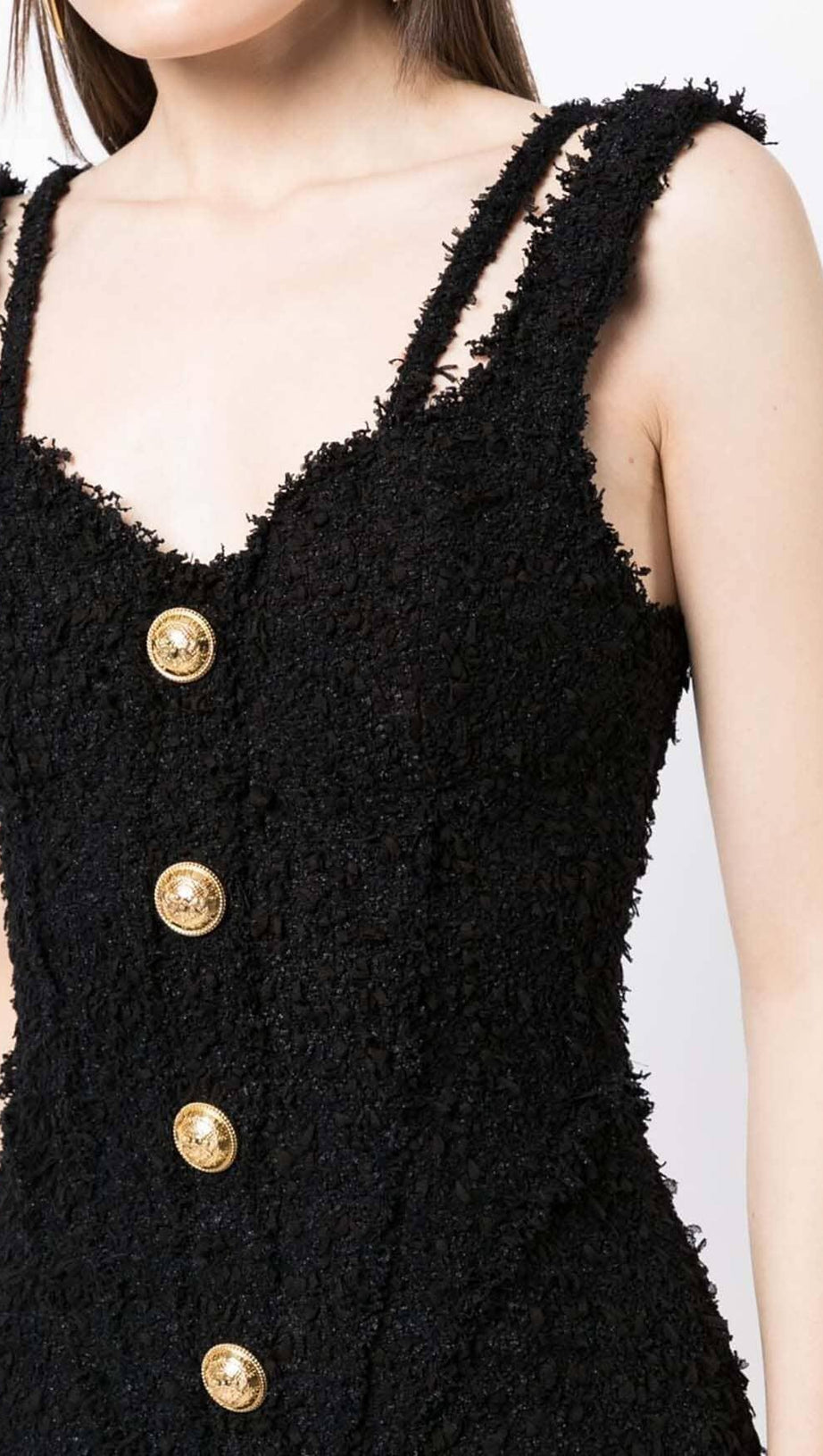 BUTTONED STRAP MINI DRESS IN BLACK