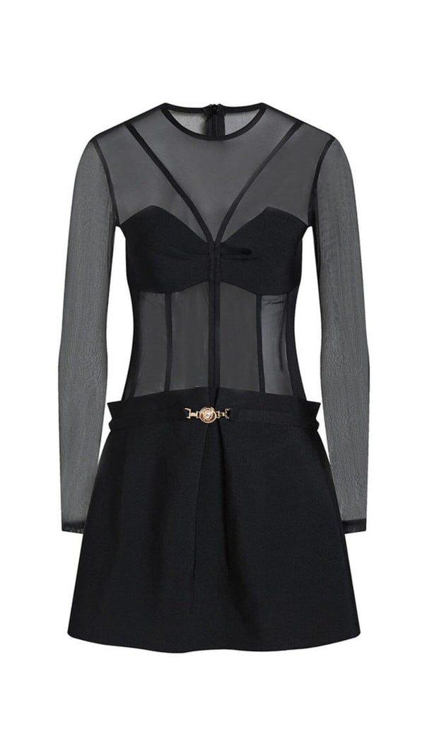 AIIZIE CORSET MESH MIDI DRESS IN BLACK - product image