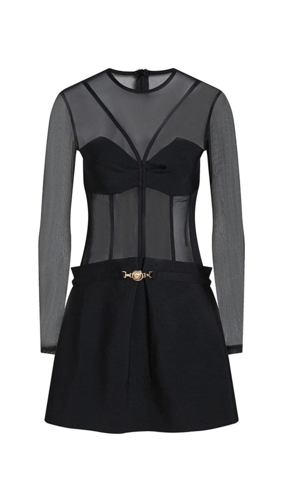 CORSET MESH MIDI DRESS IN BLACK