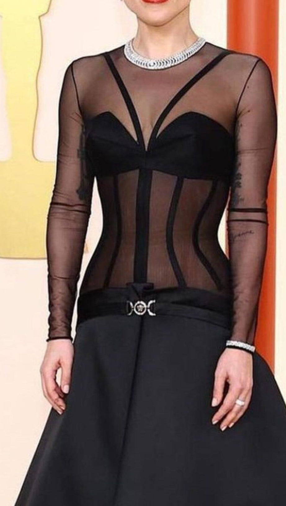 CORSET MESH MIDI DRESS IN BLACK