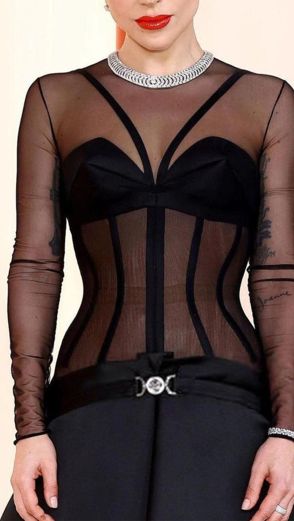 AIIZIE CORSET MESH MIDI DRESS IN BLACK - product image