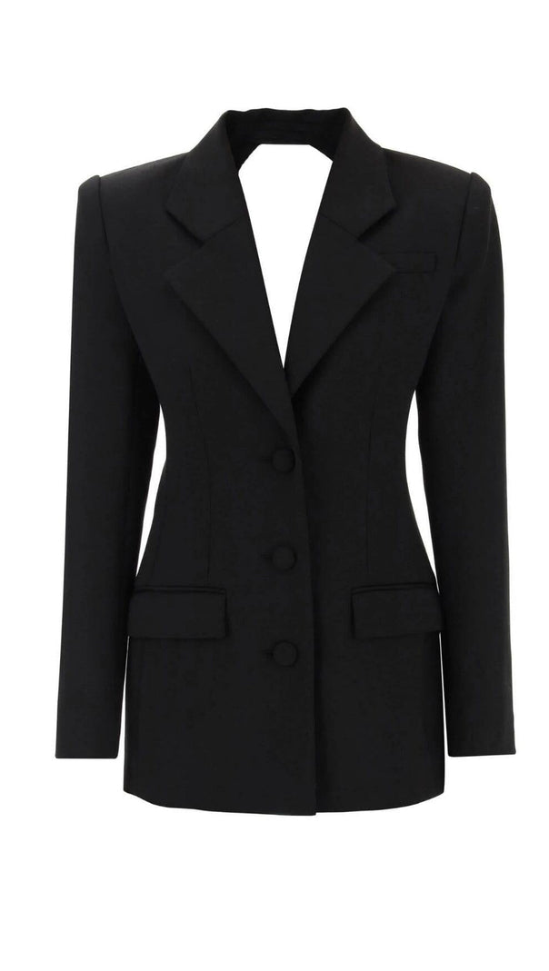 AIIZIE CRYSTAL TRIM BACK CUTOUT JACKET DRESS IN BLACK - product image
