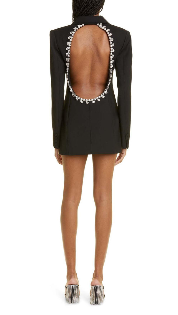 AIIZIE CRYSTAL TRIM BACK CUTOUT JACKET DRESS IN BLACK - product image