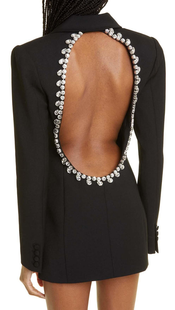 AIIZIE CRYSTAL TRIM BACK CUTOUT JACKET DRESS IN BLACK - product image