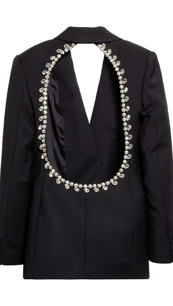 AIIZIE CRYSTAL TRIM BACK CUTOUT JACKET DRESS IN BLACK - product image