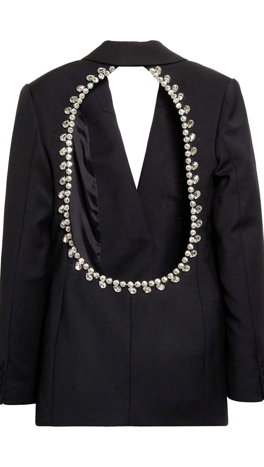 Schwarzes Jackenkleid mit Kristallbesatz und Cut-outs auf der Rückseite