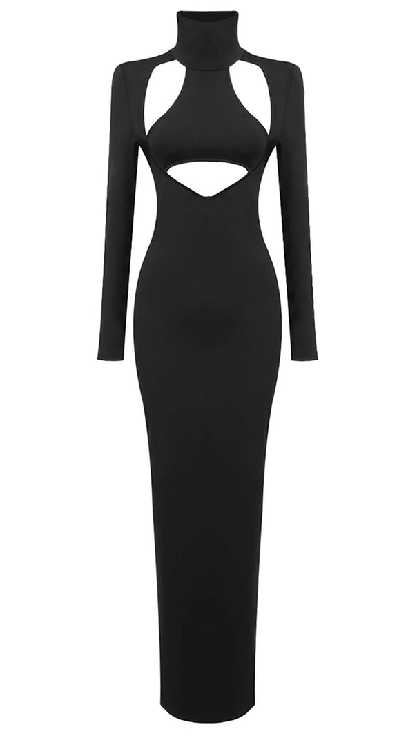AIIZIE CUT OUT LONG SLEEVE MAXI DRESS IN BLACK - product image