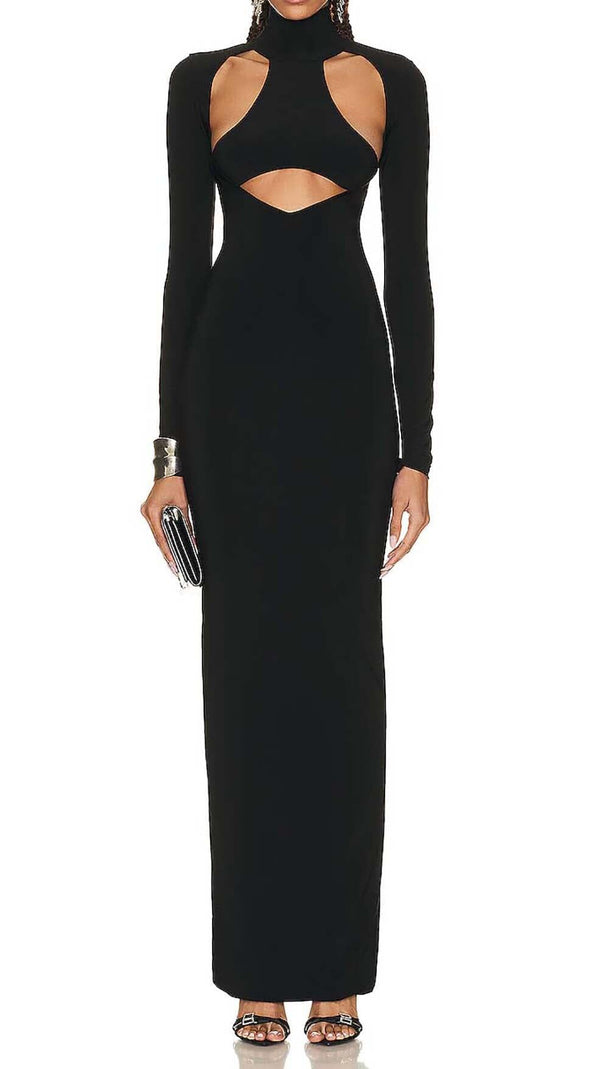 AIIZIE CUT OUT LONG SLEEVE MAXI DRESS IN BLACK - product image