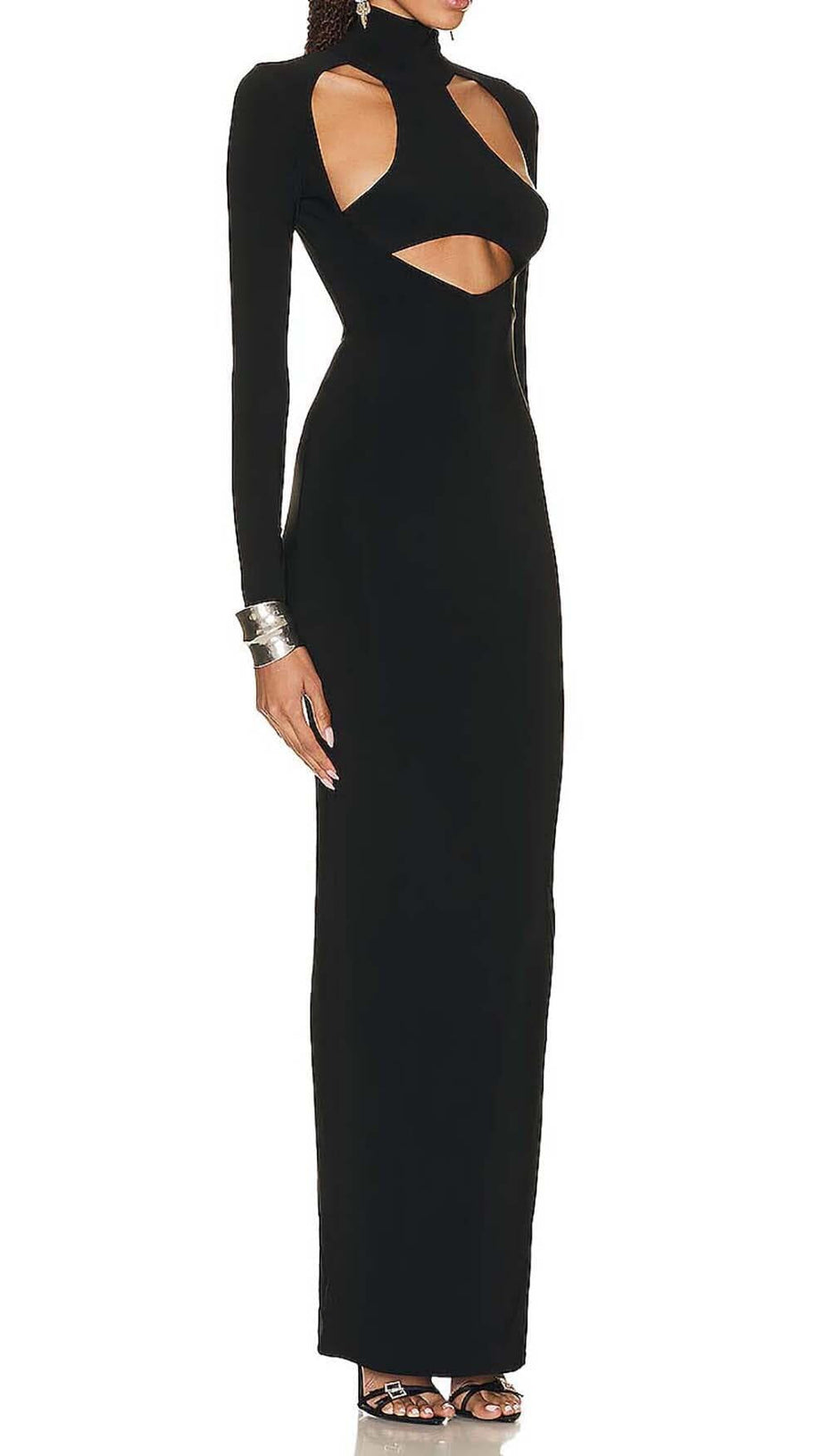 CUT OUT LONG SLEEVE MAXI DRESS IN BLACK