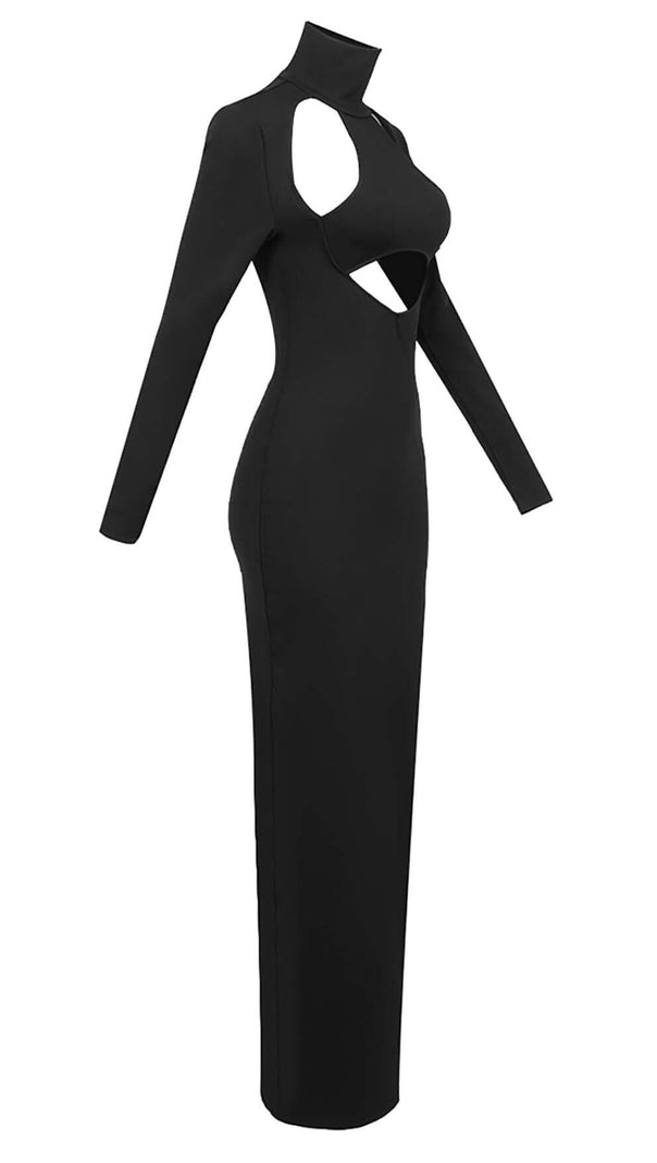 AIIZIE CUT OUT LONG SLEEVE MAXI DRESS IN BLACK - product image