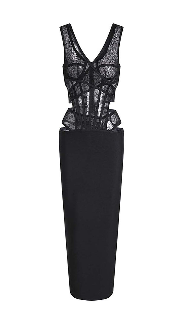 AIIZIE CUT-OUT TULLE CORSET MAXI DRESS IN BLACK - product image