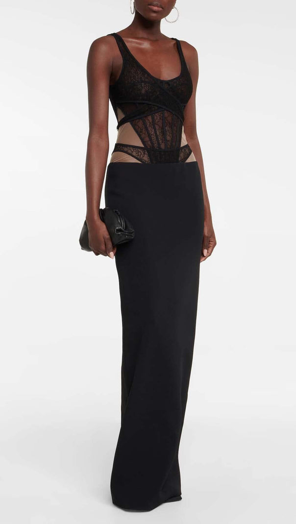 AIIZIE CUT-OUT TULLE CORSET MAXI DRESS IN BLACK - product image