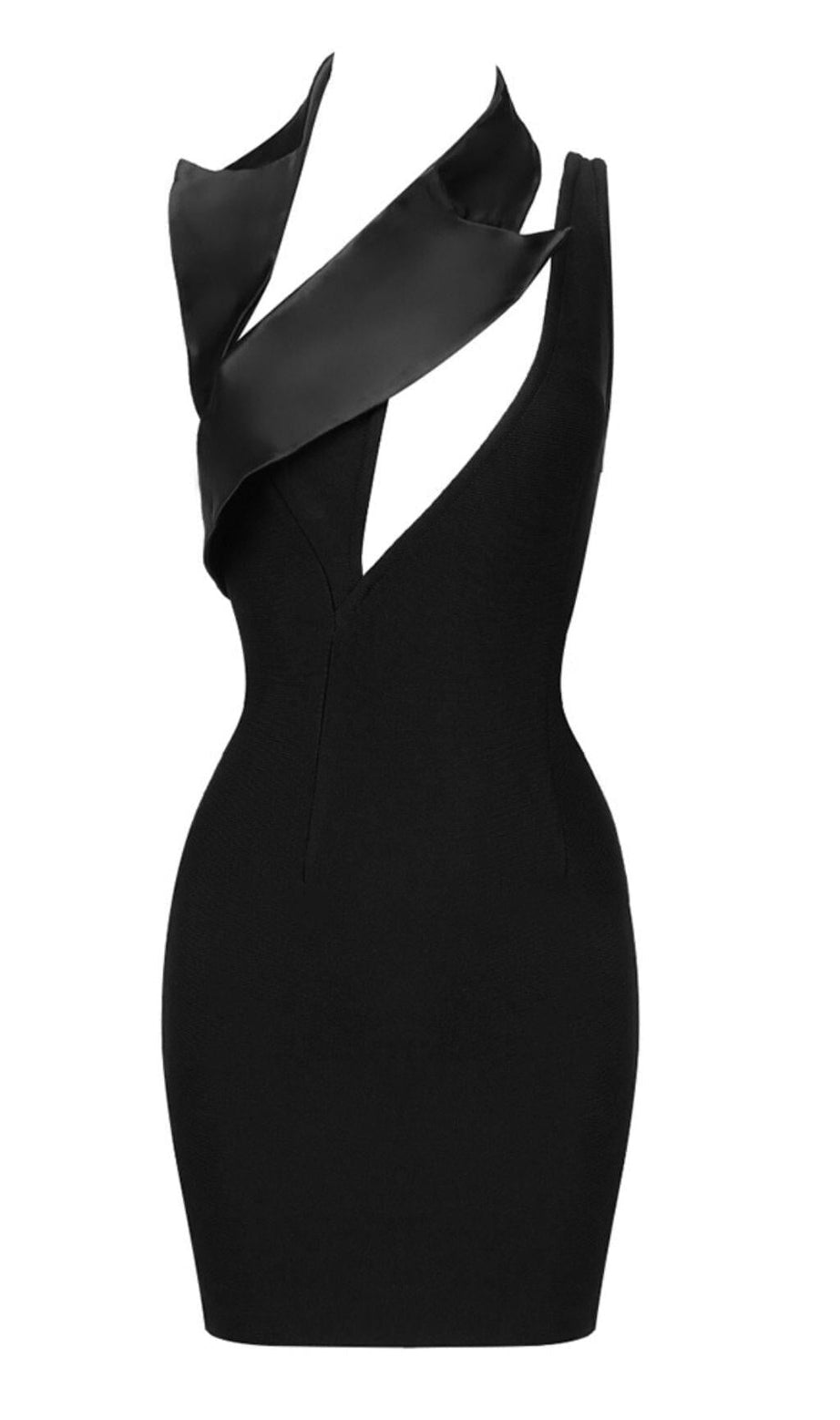 CUT OUT ASYMMETRIC MINI DRESS IN BLACK