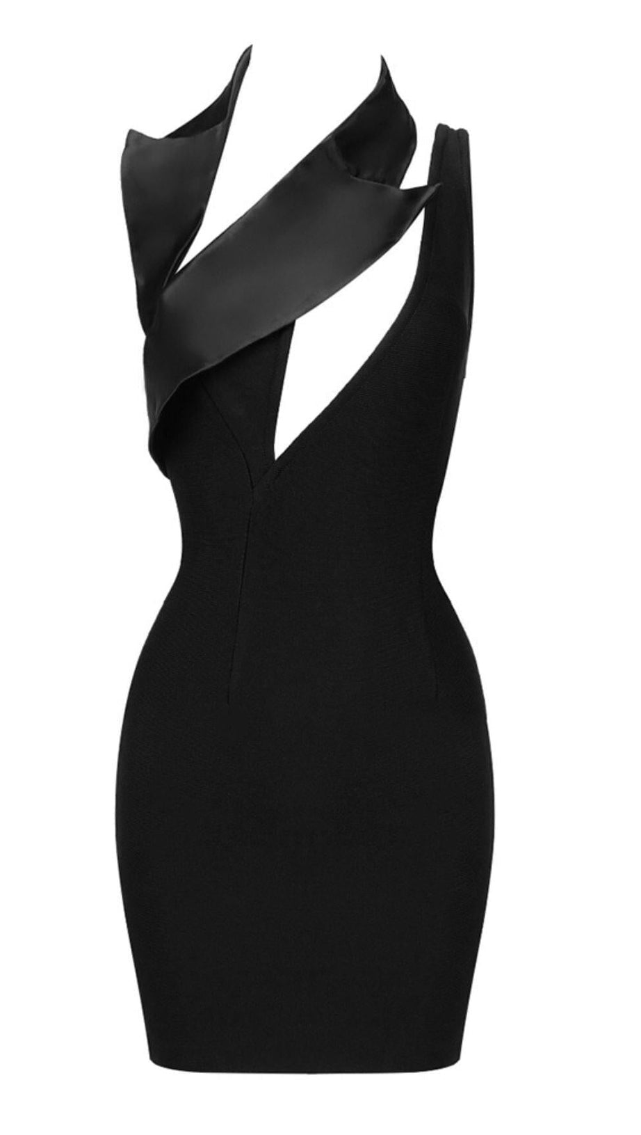 MINI ABITO ASIMMETRICO CON TAGLI IN NERO