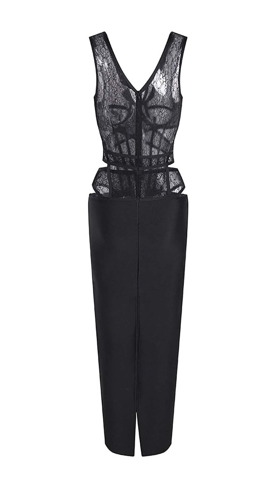 CUT-OUT TULLE CORSET MAXI DRESS IN BLACK