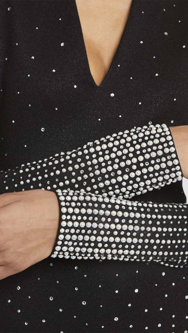 AIIZIE EMBELLISHED KNIT MINI DRESS IN BLACK - product image