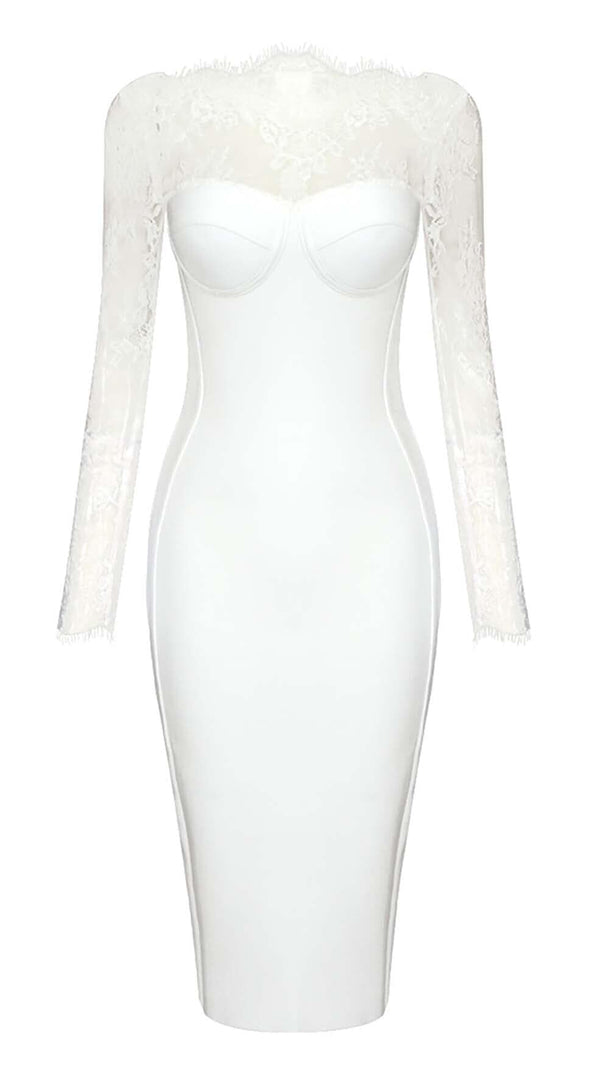 AIIZIE EMBROIDERED LACE MIDI DRESS IN WHITE - product image