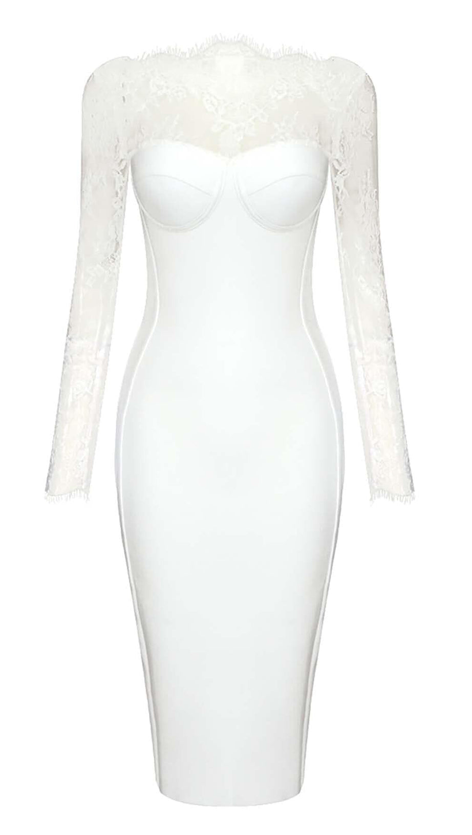 EMBROIDERED LACE MIDI DRESS IN WHITE