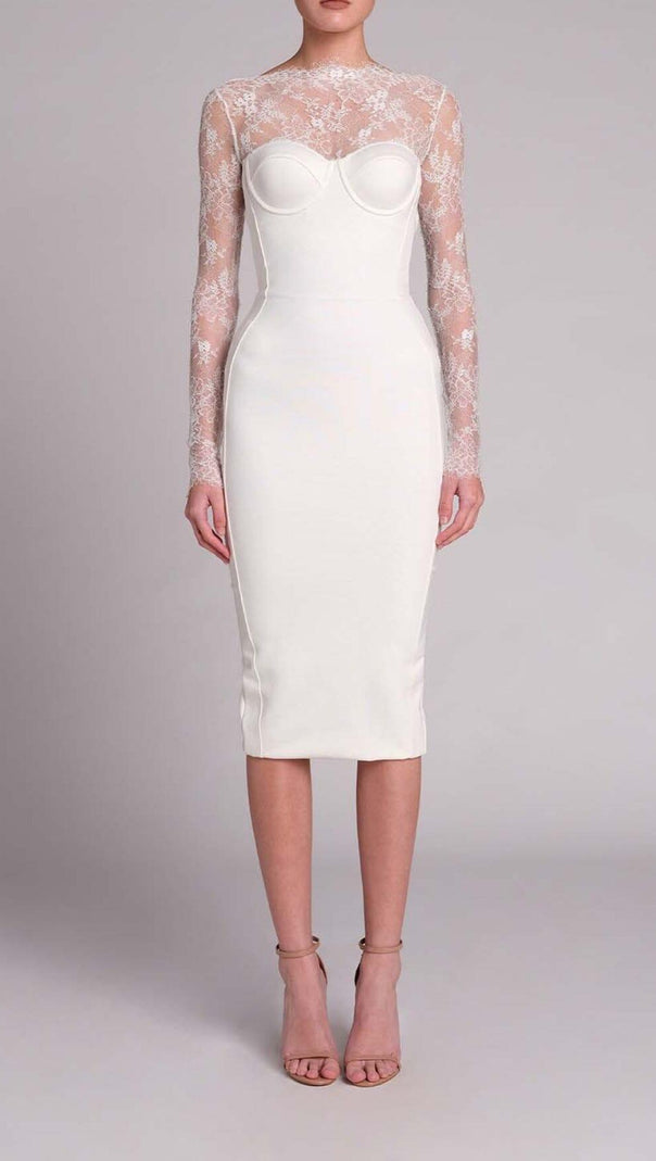 AIIZIE EMBROIDERED LACE MIDI DRESS IN WHITE - product image