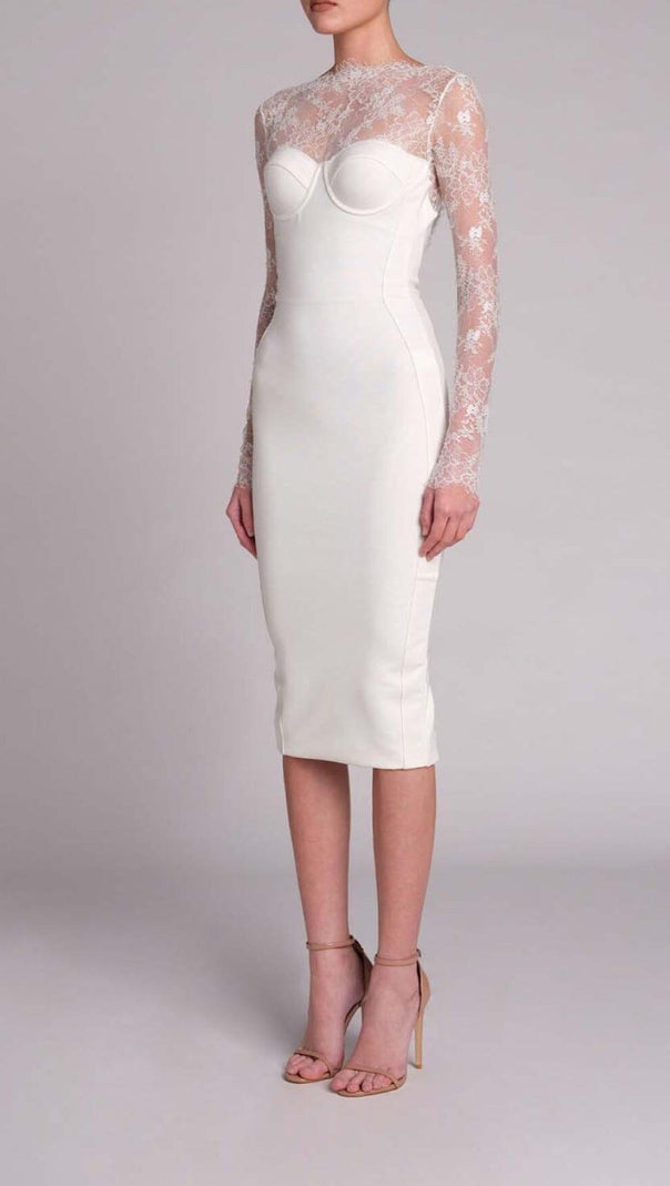 AIIZIE EMBROIDERED LACE MIDI DRESS IN WHITE - product image