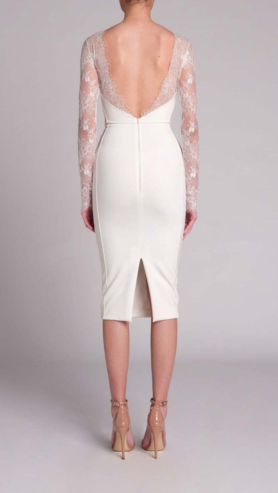 EMBROIDERED LACE MIDI DRESS IN WHITE