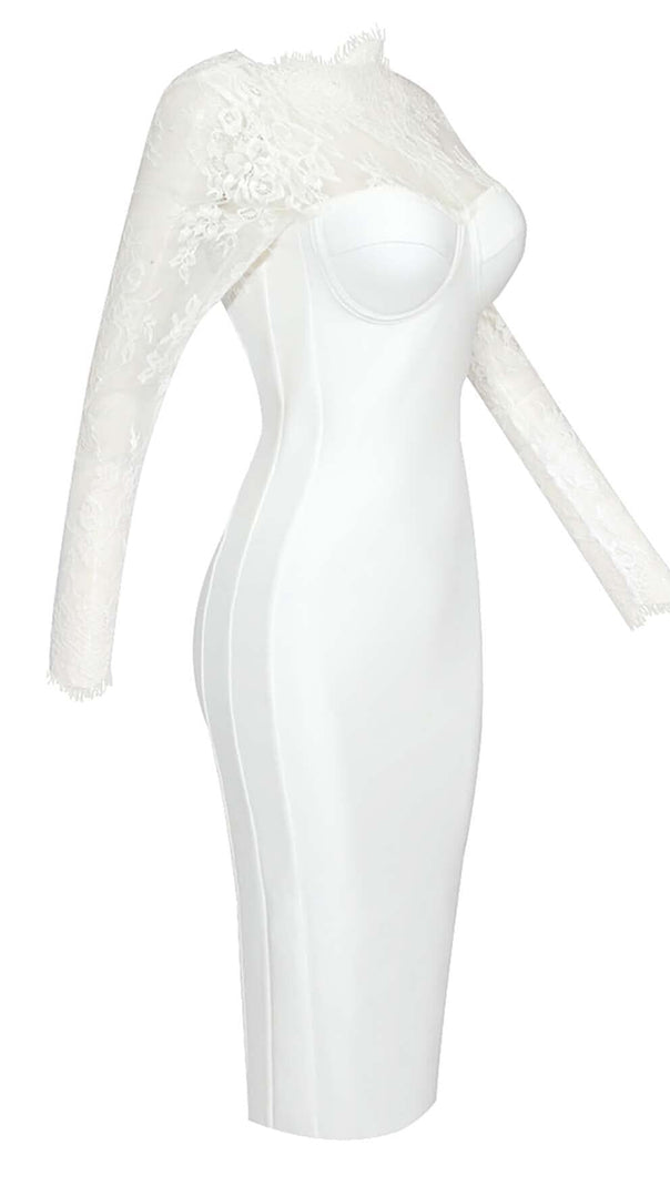AIIZIE EMBROIDERED LACE MIDI DRESS IN WHITE - product image