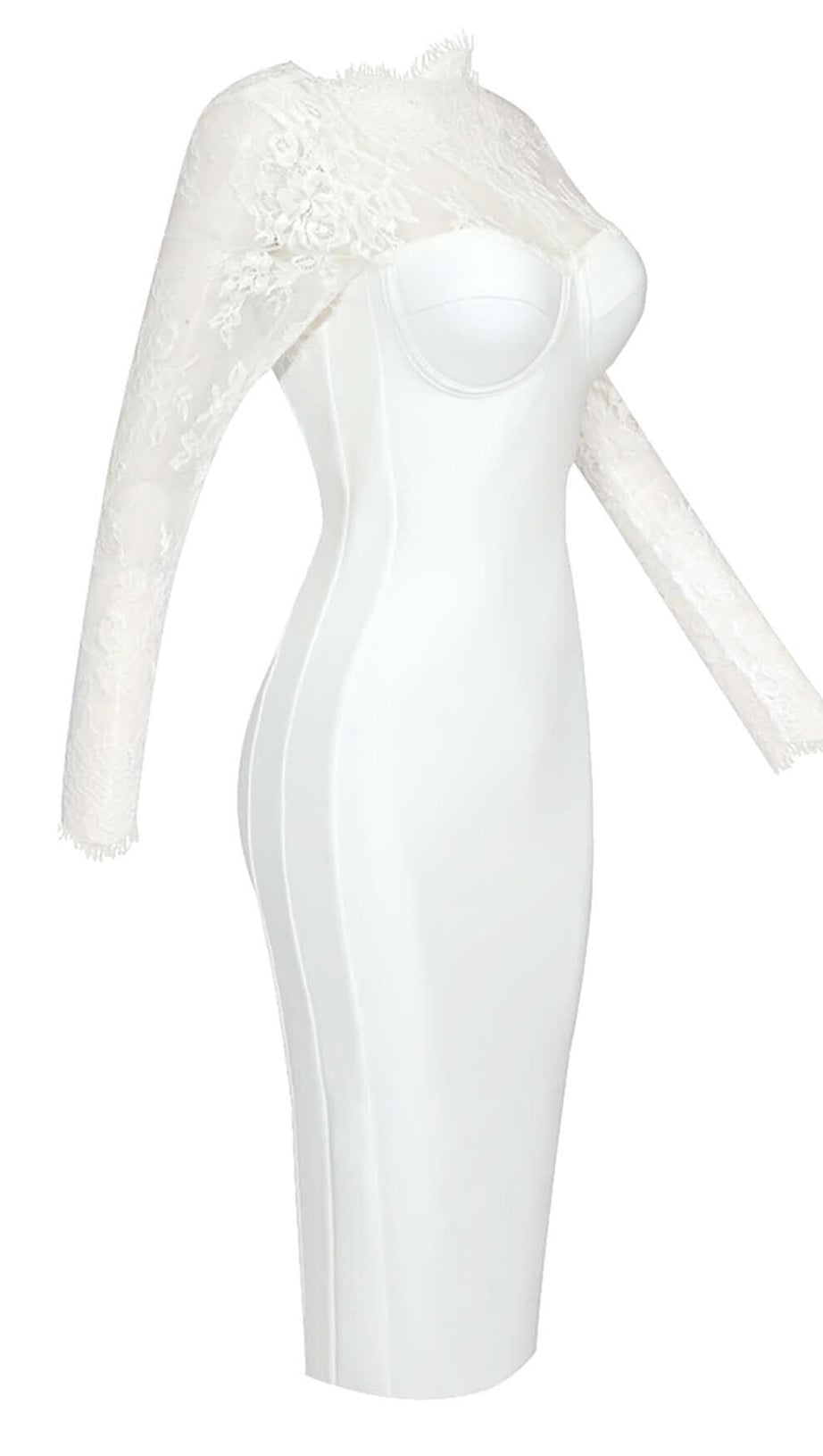 EMBROIDERED LACE MIDI DRESS IN WHITE