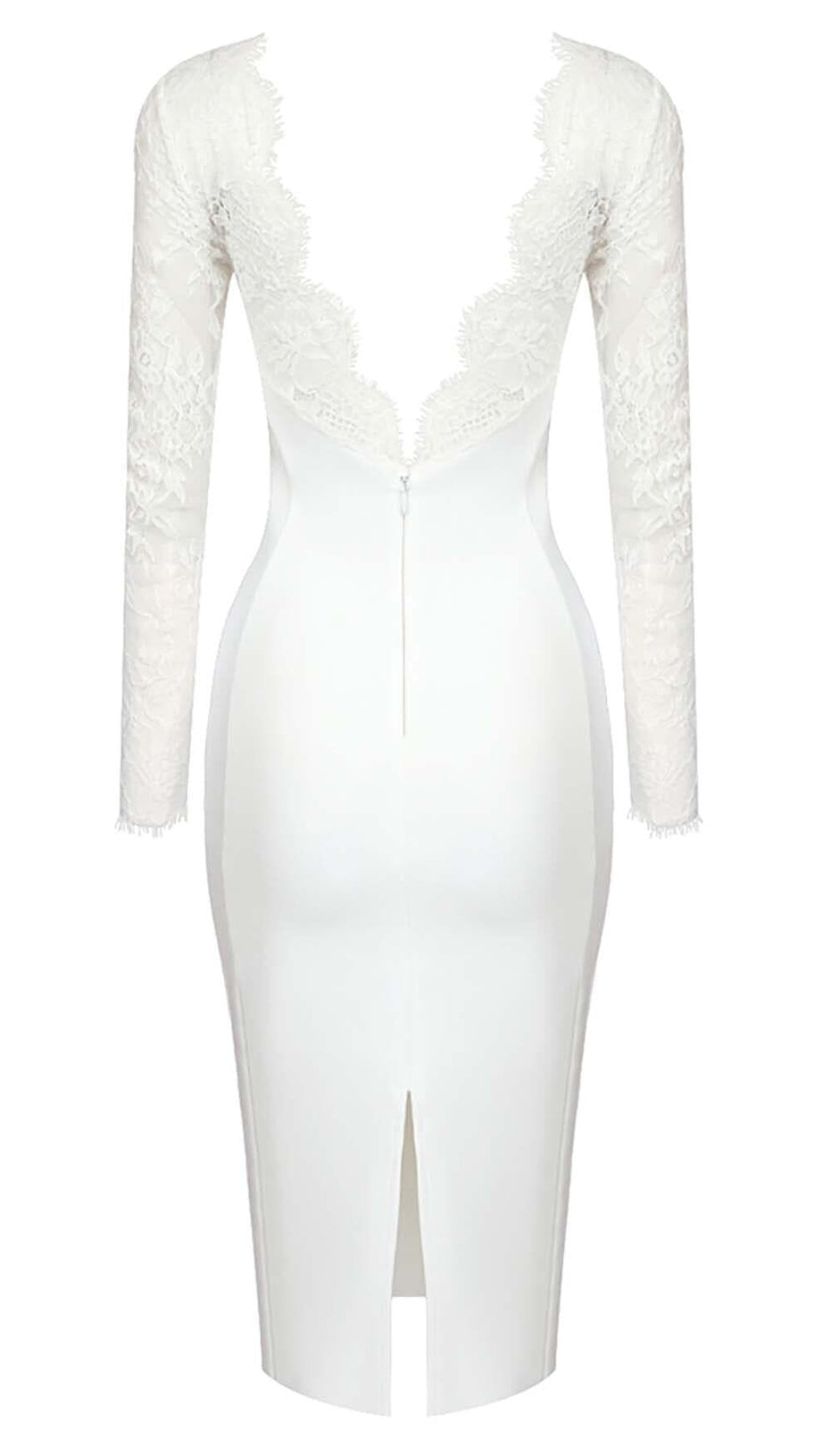 EMBROIDERED LACE MIDI DRESS IN WHITE