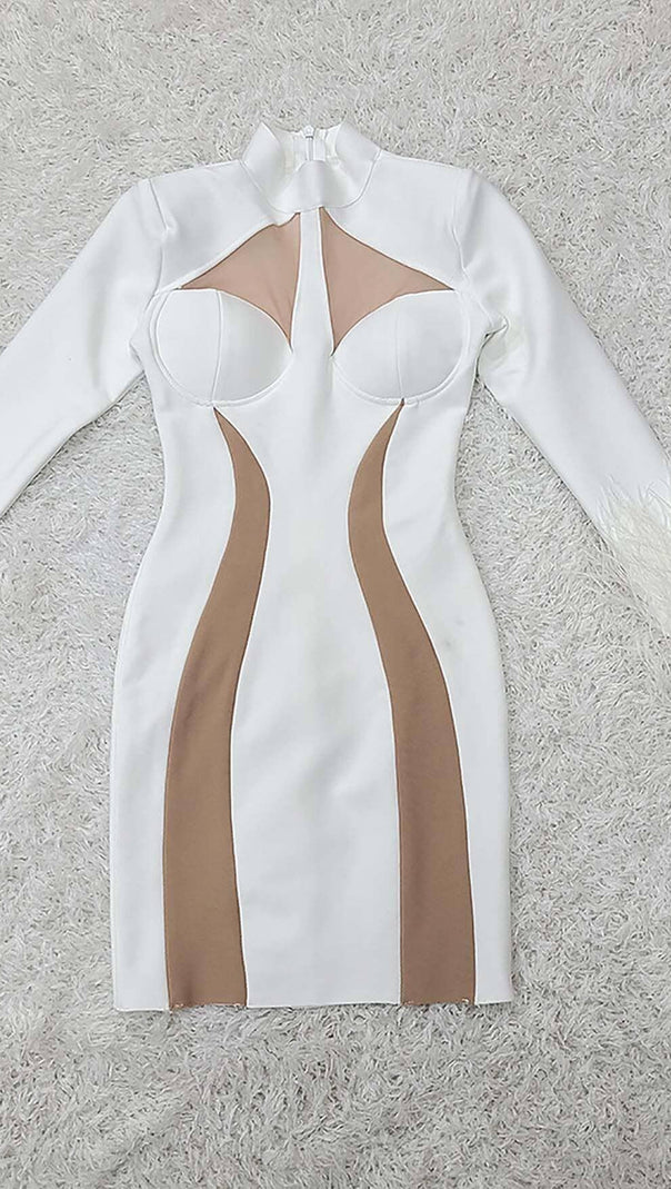 AIIZIE FEATHER BANDAGE MINI DRESS-WHITE - product image