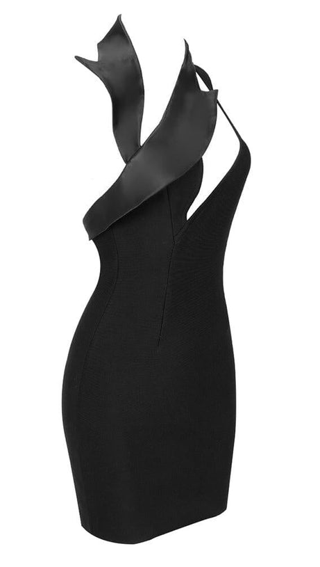 CUT OUT ASYMMETRIC MINI DRESS IN BLACK