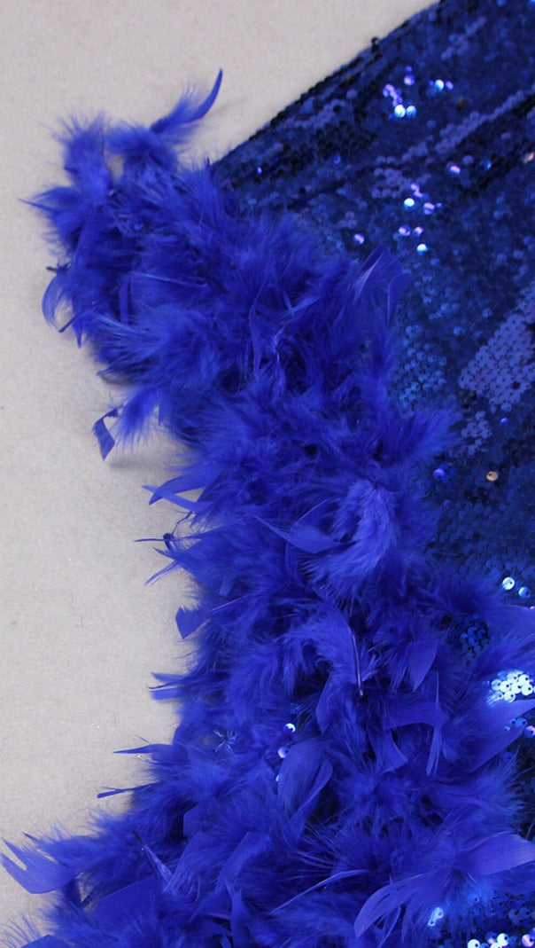 AIIZIE FEATHER SEQUIN MIDI DRESS IN BLUE - product image