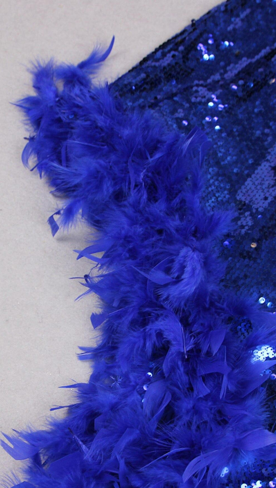 FEATHER SEQUIN MIDI DRESS IN BLUE