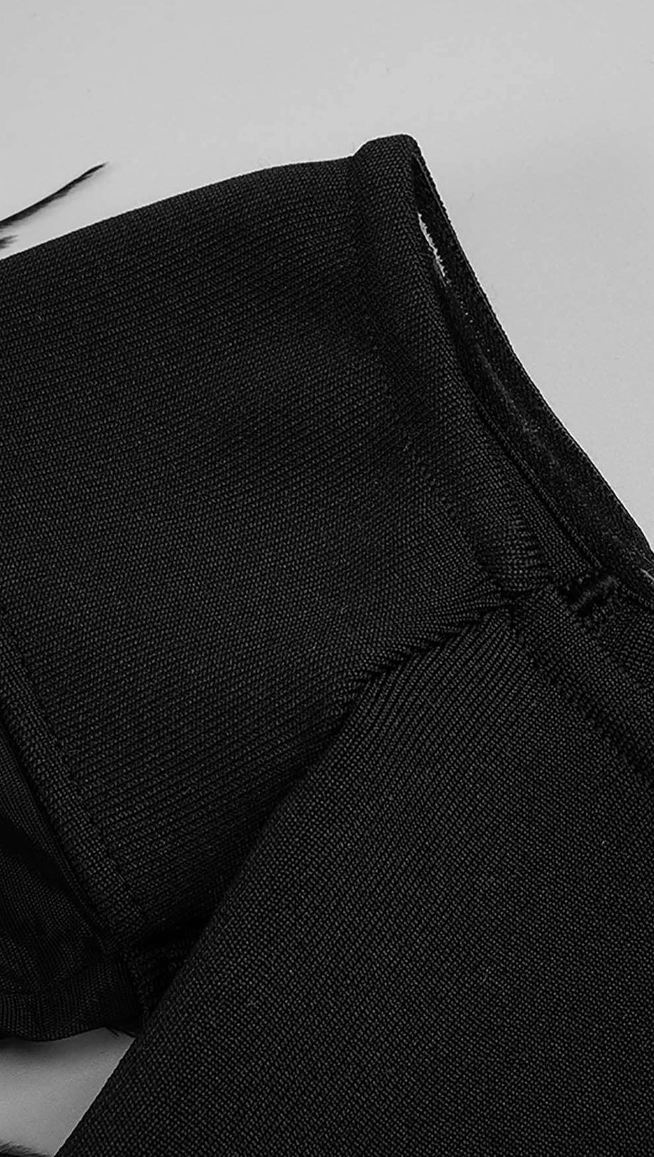 FEATHER TRIM COLD-SHOULDER MIDI DRESS IN BLACK