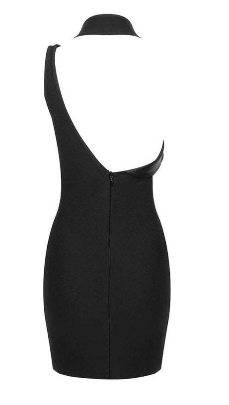 CUT OUT ASYMMETRIC MINI DRESS IN BLACK
