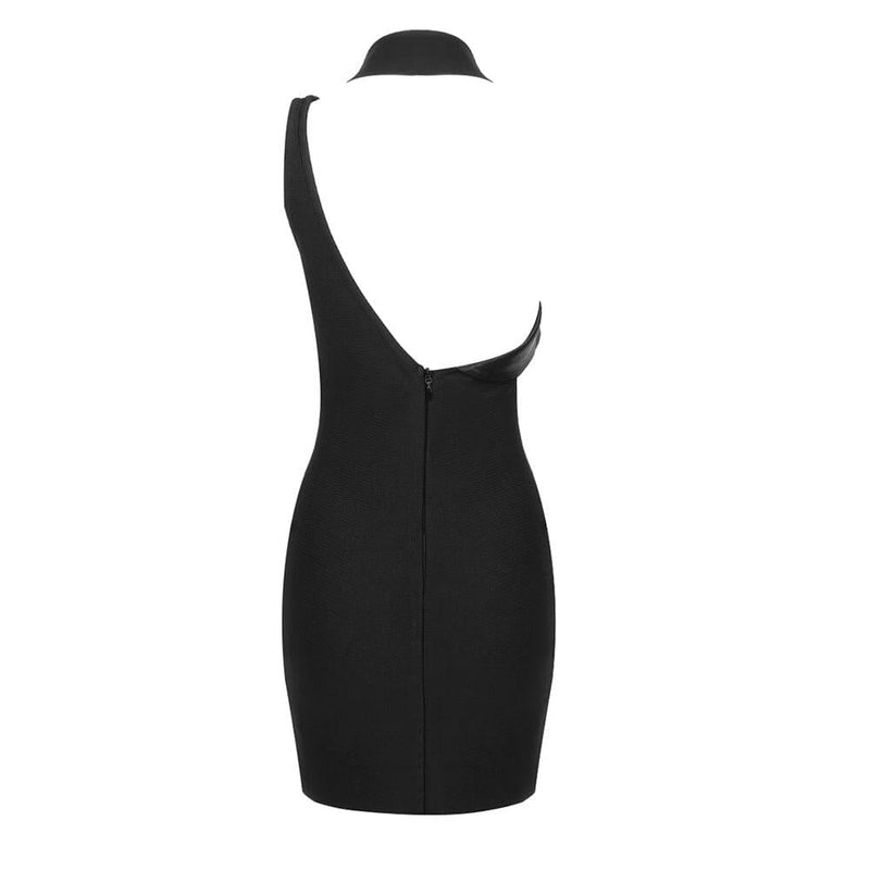 CUT OUT ASYMMETRIC MINI DRESS IN BLACK