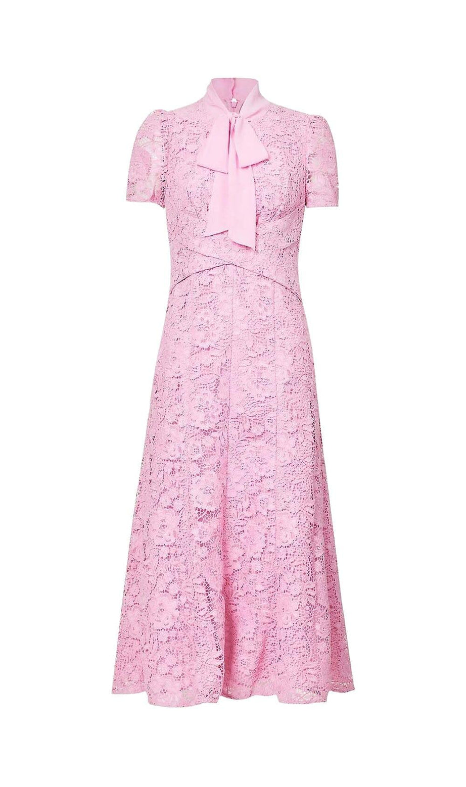 MIDIKLEID AUS SPITZE MIT AUSGESTELLTEM SAUM IN PINK