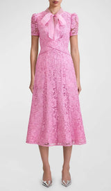 FLARED-HEM LACE MIDI DRESS IN PINK