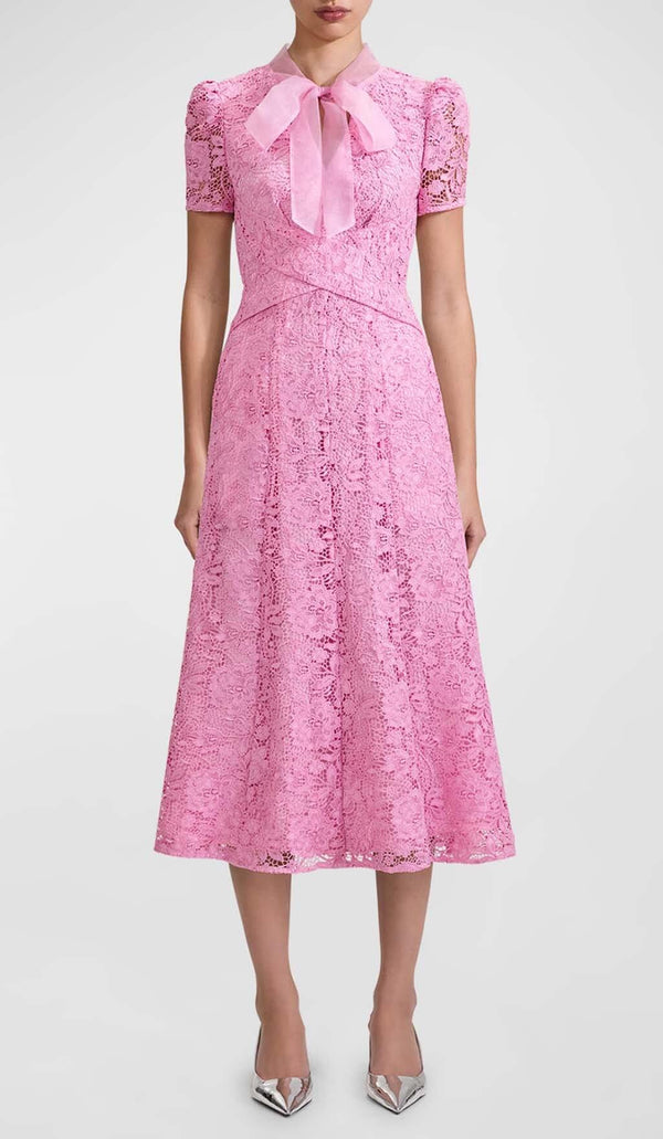 FLARED-HEM LACE MIDI DRESS IN PINK