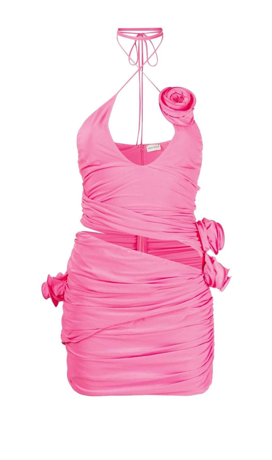 MINIKLEID MIT BLUMENAPPLIKATIONEN UND CUT-OUTS IN PINK