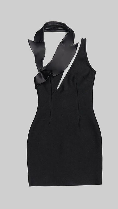 CUT OUT ASYMMETRIC MINI DRESS IN BLACK