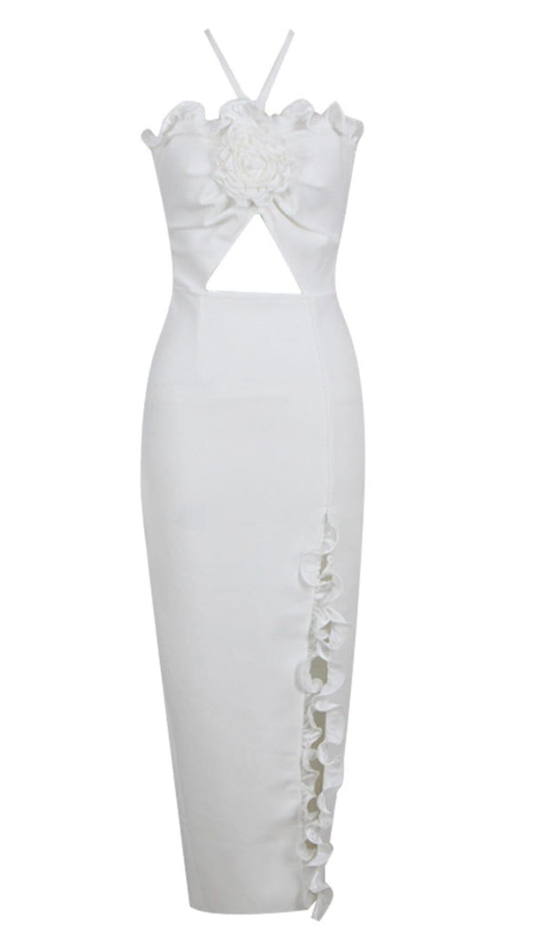AIIZIE FLORAL EMBELLISHED SLIT MIDI DRESS IN WHITE - product image