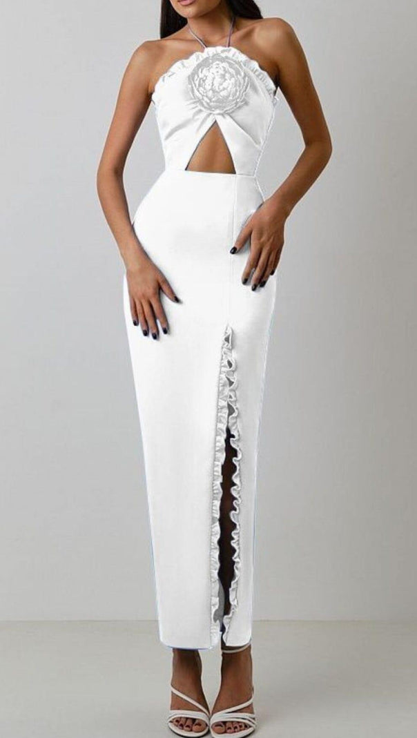 AIIZIE FLORAL EMBELLISHED SLIT MIDI DRESS IN WHITE - product image