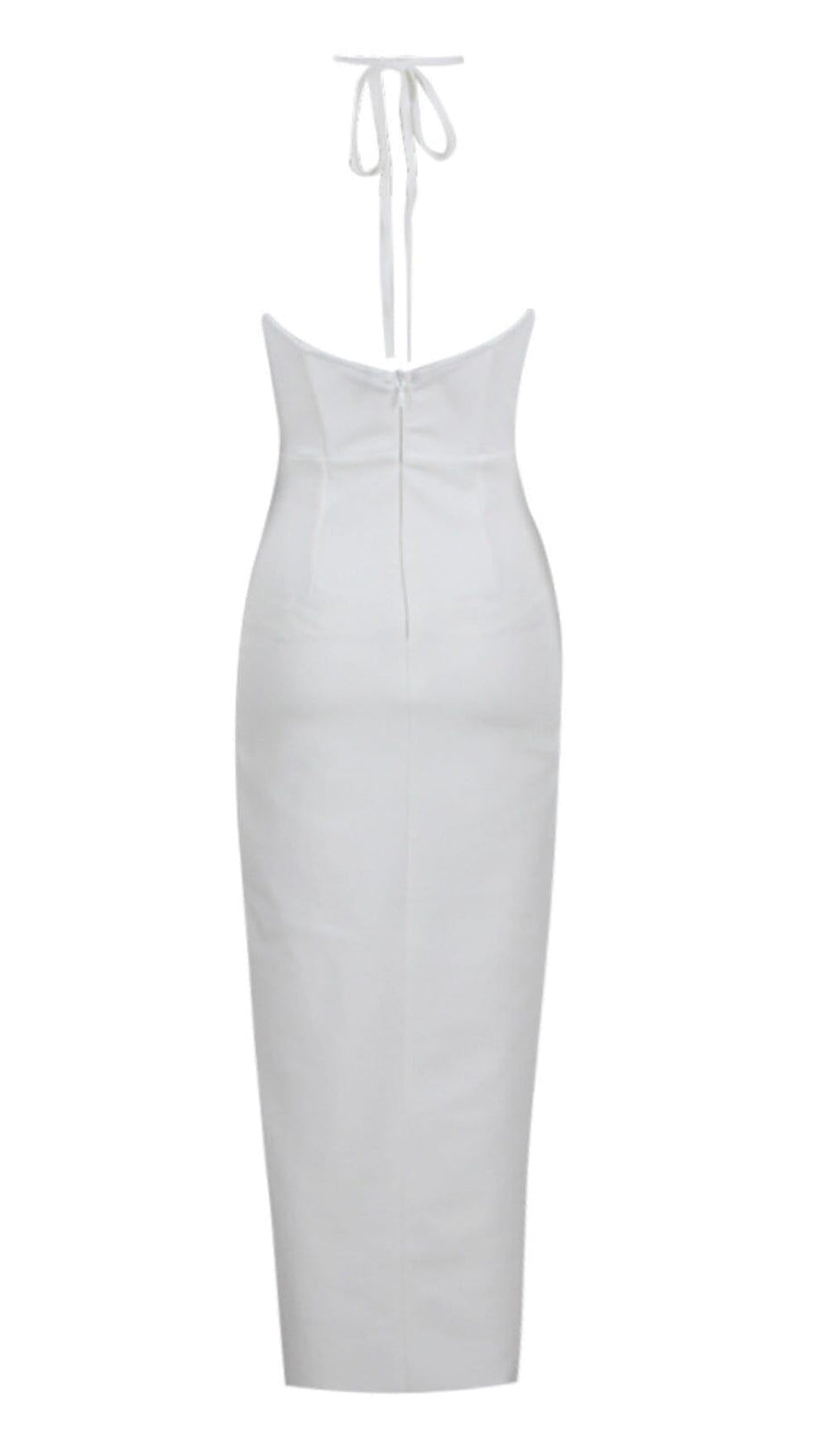 FLORAL EMBELLISHED SLIT MIDI DRESS IN WHITE