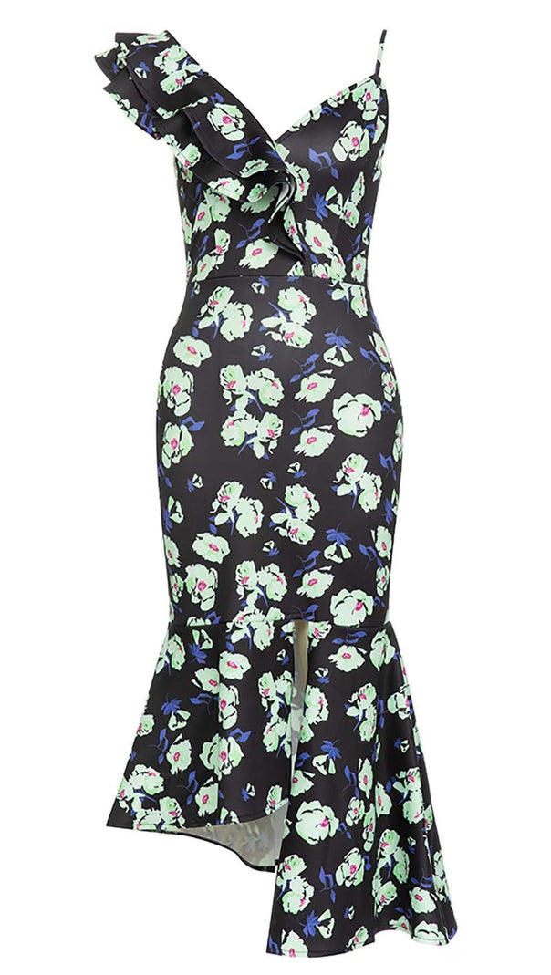 AIIZIE FLORAL PRINT RUFFLES MIDI DRESS - product image