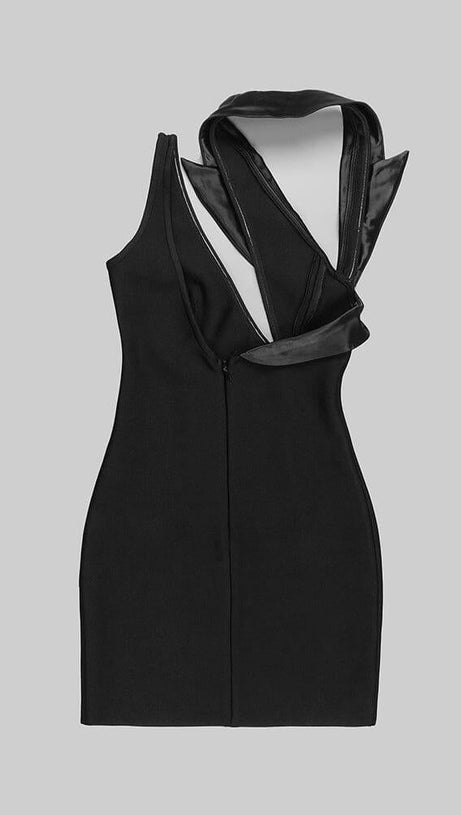 CUT OUT ASYMMETRIC MINI DRESS IN BLACK